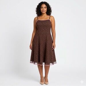 Vintage Y2K Steppin' Out Brown Polka Dot Retro Midi Dress Size XXL